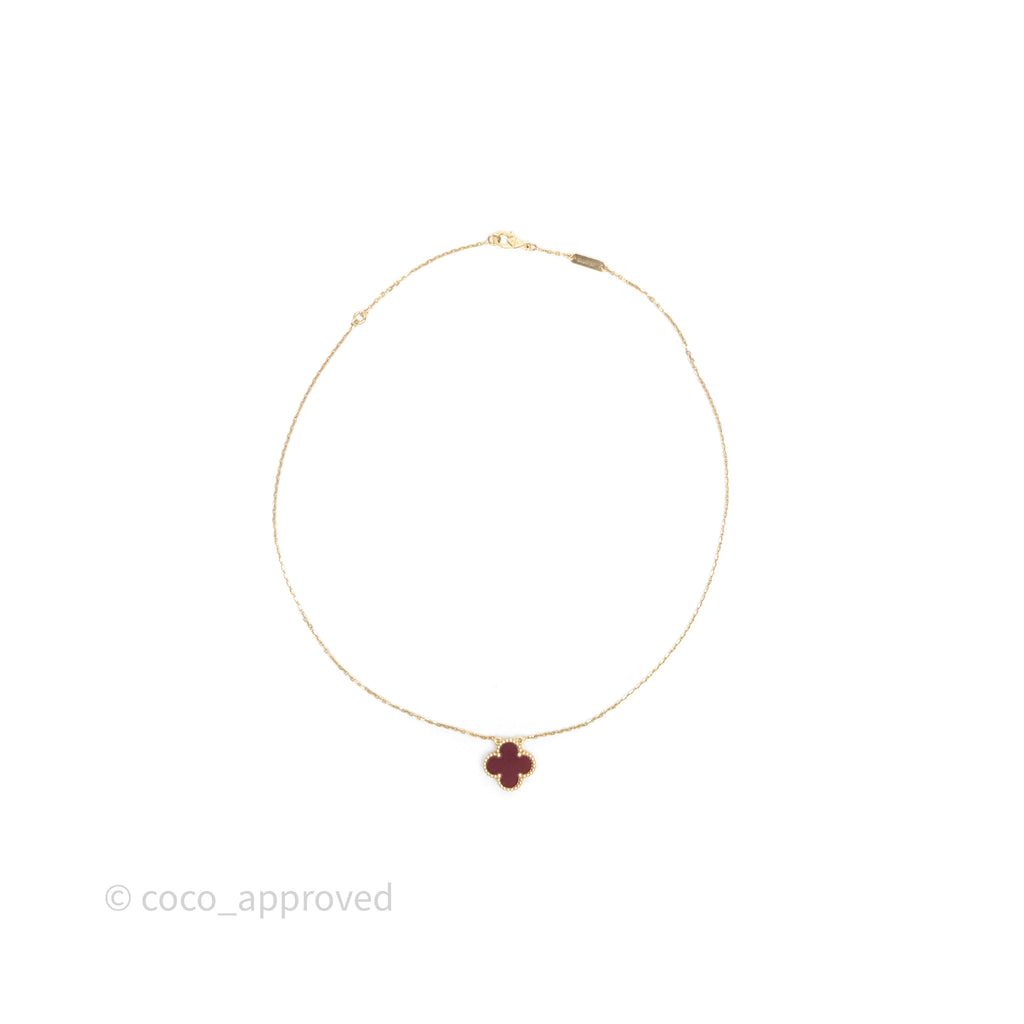 Van Cleef & Arpels Vintage Alhambra Pendant Red Carnelian Yellow Gold