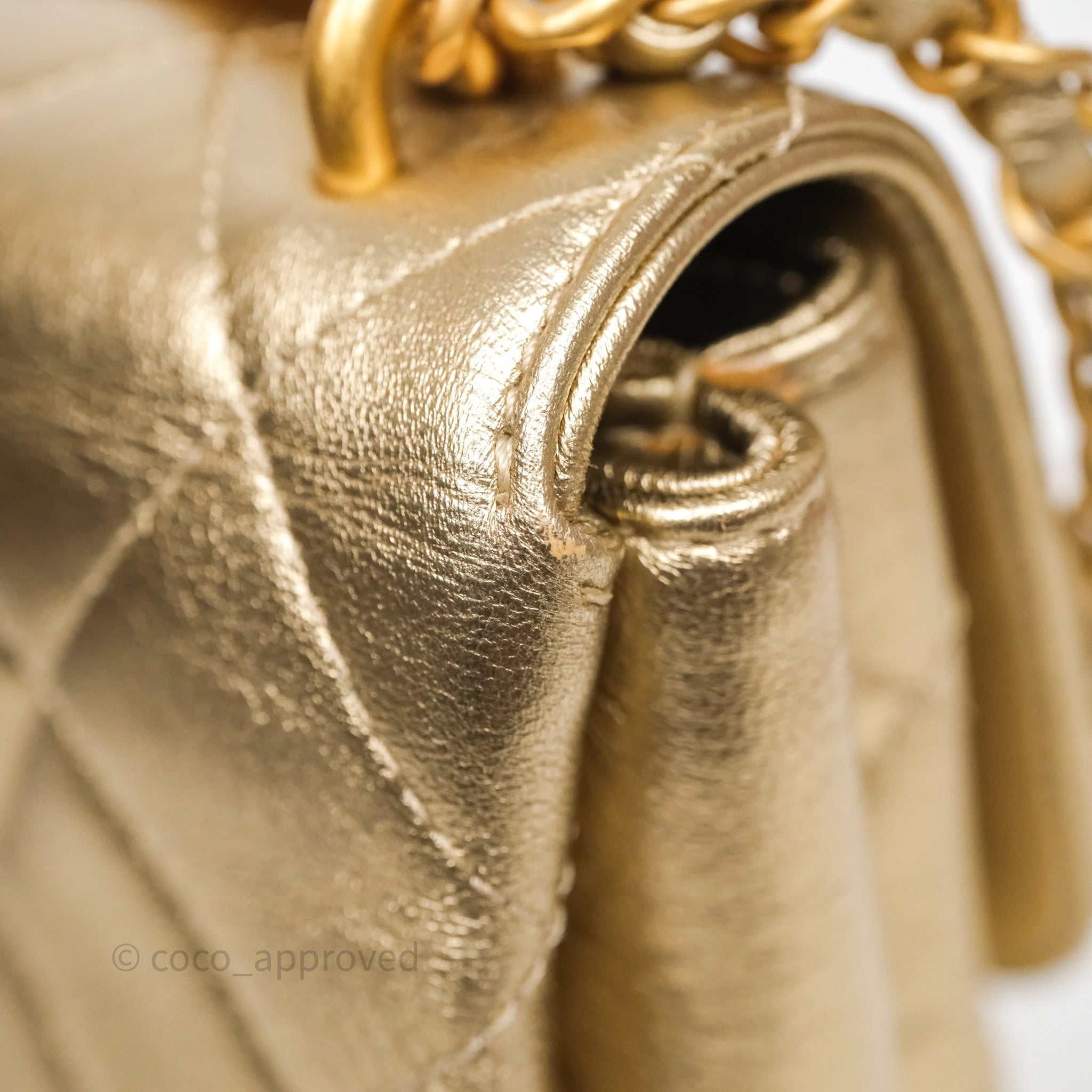 Chanel Mini Crystal Logo Handle Flap Bag Metallic Gold Lambskin