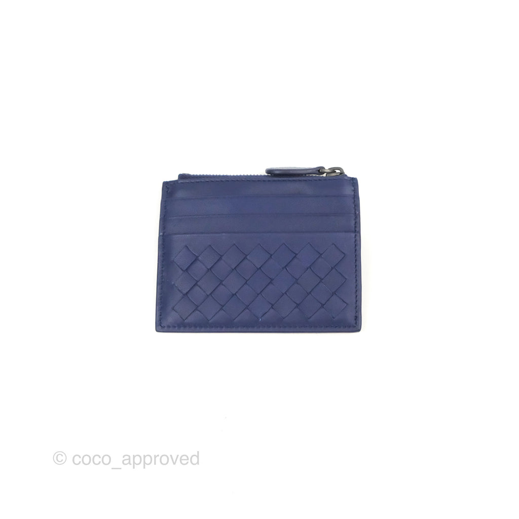 Bottega Veneta Intrecciato Zipped Card Case Blue