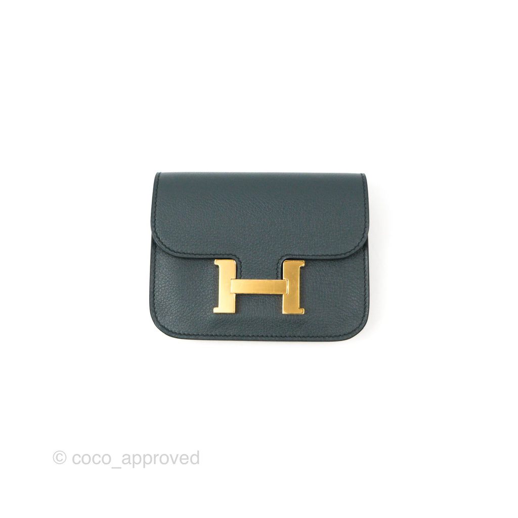 Hermès Constance Slim Wallet Vert Rousseau / Mauve Pale Evercolor Gold Hardware