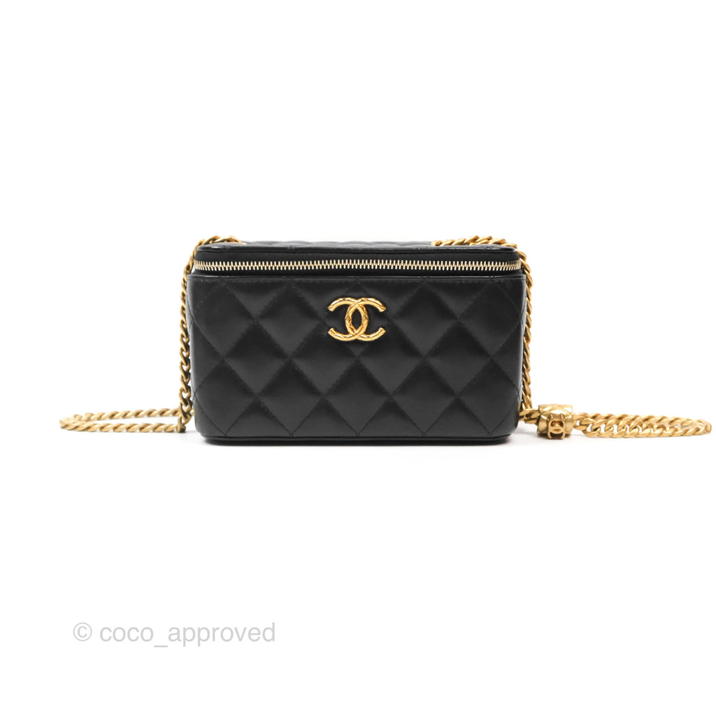 Chanel All Slide Vanity with Adjustable Chain Black Lambskin Aged Gold Hardware