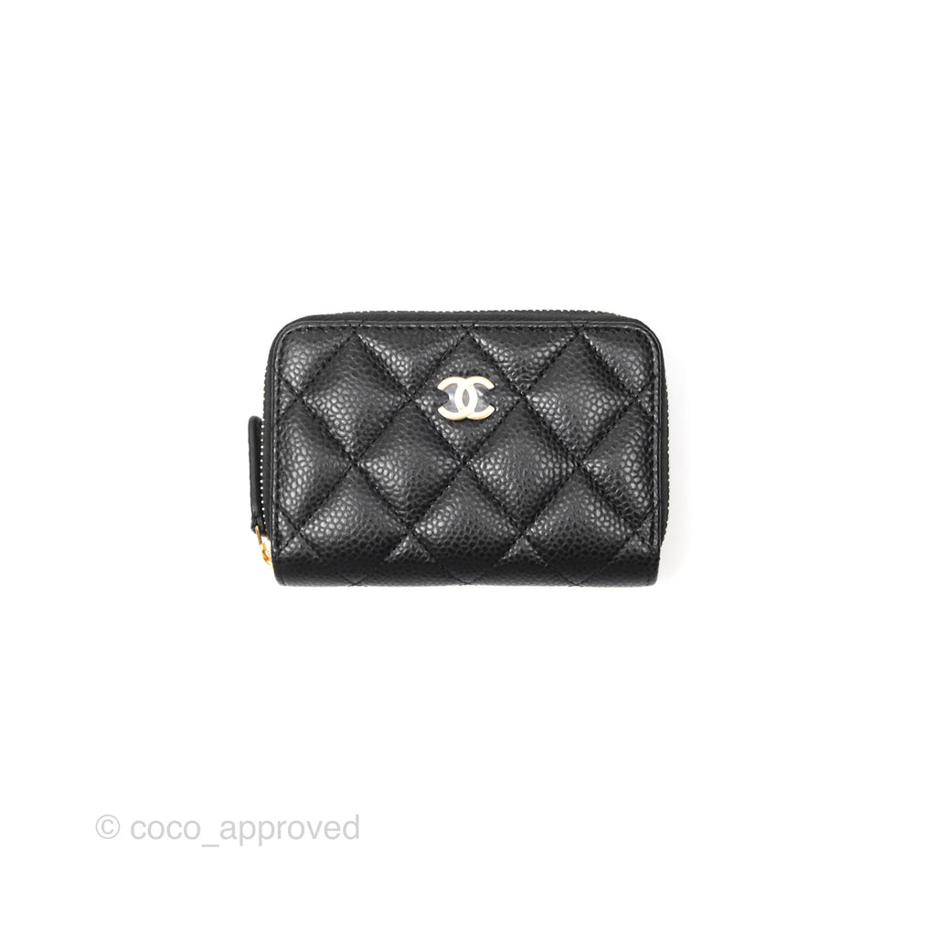 Chanel Quilted Zip Card Holder Black Caviar Gold Hardware