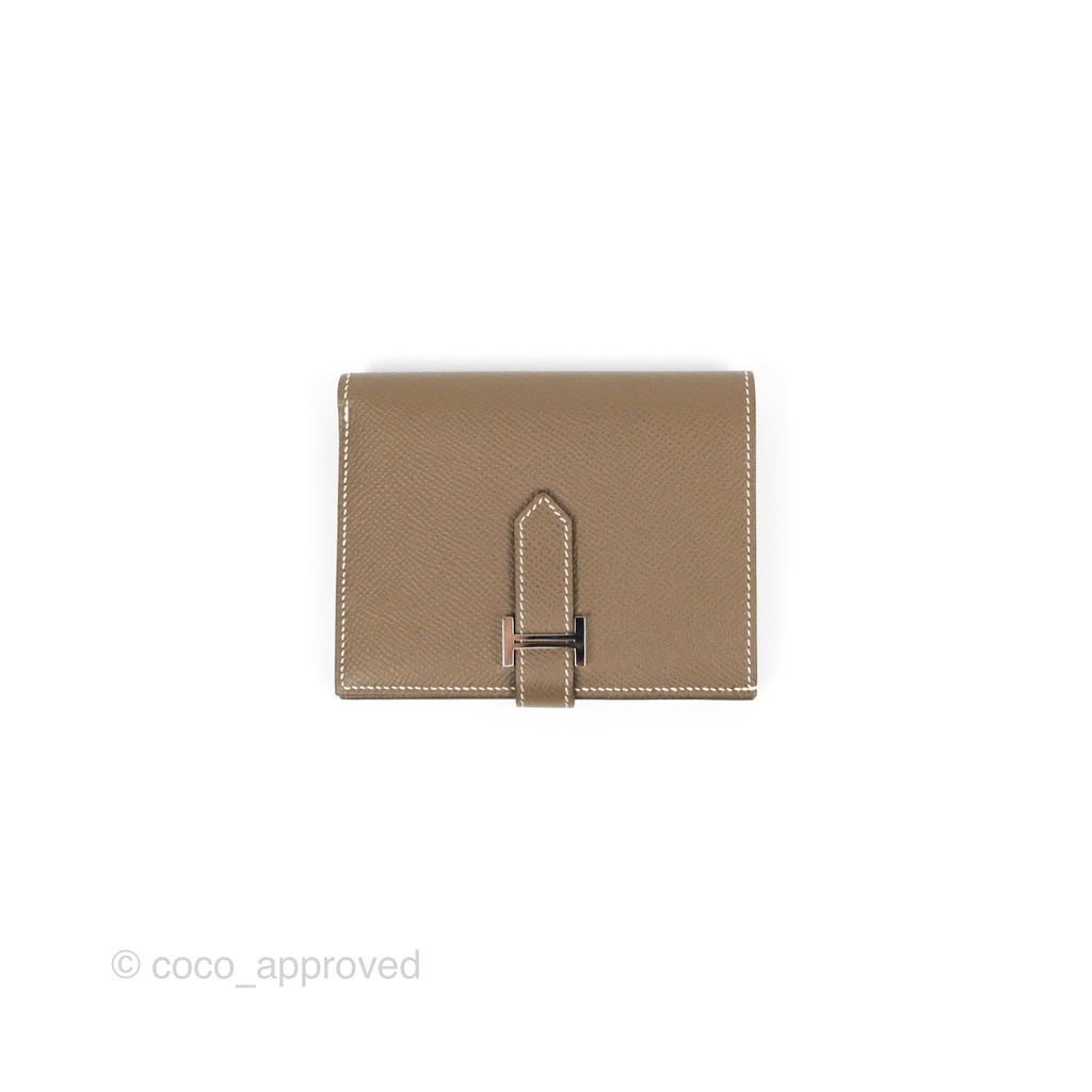Hermes Bearn Compact Wallet Etoupe Epsom Palladium Hardware