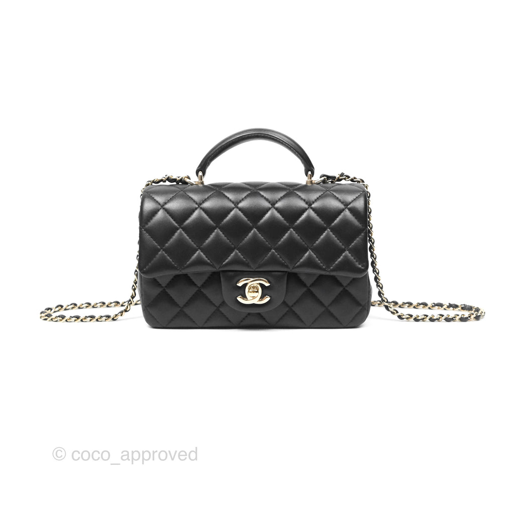 Chanel Top Handle Mini Rectangular Flap Bag Black Lambskin Gold Hardware