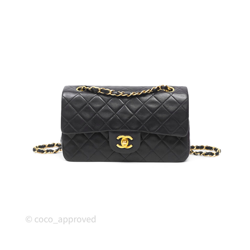 Chanel Vintage Lambskin Small Double Flap Bag Black Gold Hardware