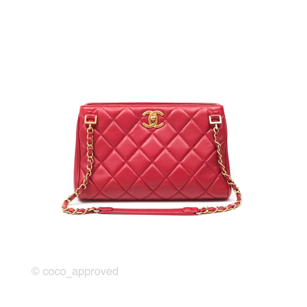 Chanel Tote Bag Red Lambskin Aged Gold Hardware