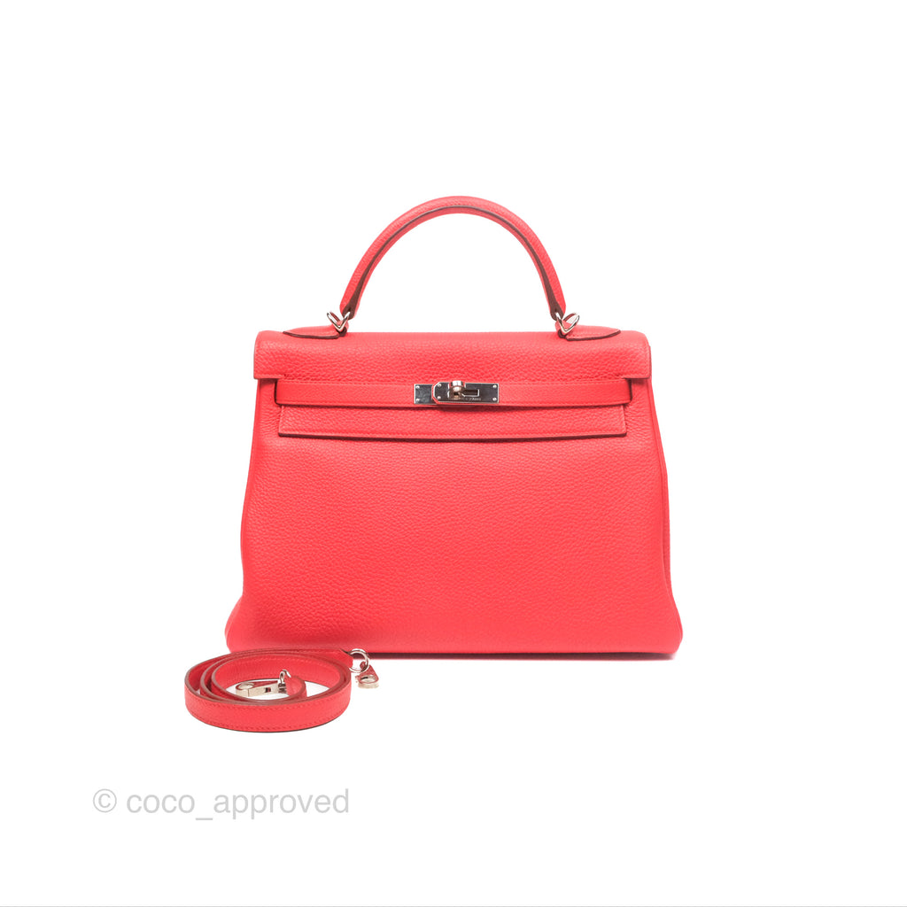 Hermès Kelly 32 Retourne Rose Jaipur Clemence Palladium Hardware