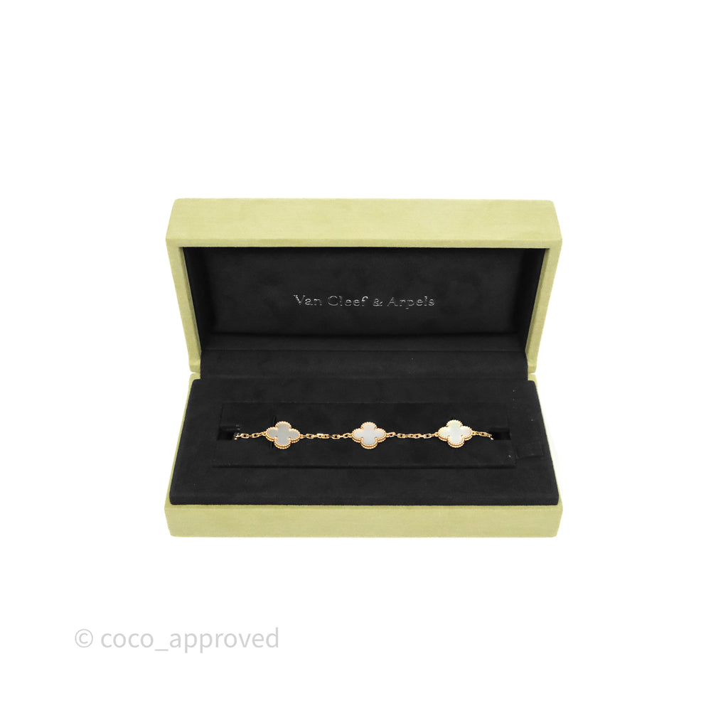 Van Cleef & Arpels Vintage Alhambra 5 Motifs Bracelet White Mother-of-pearl Yellow Gold