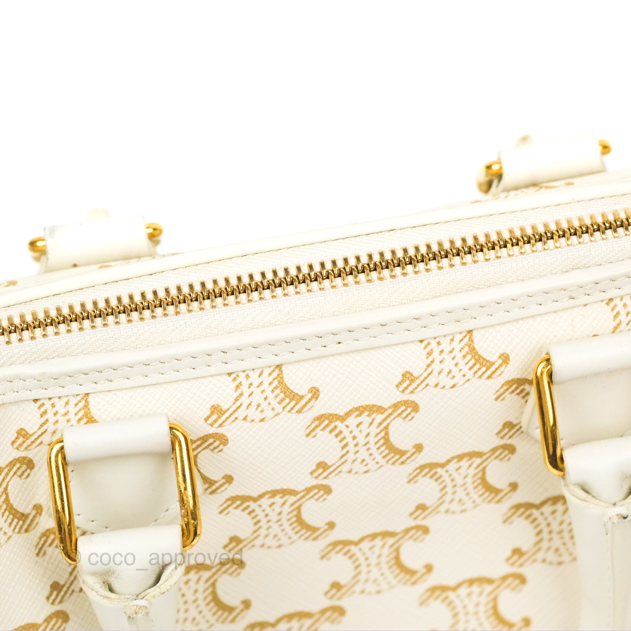 Celine Small Drawstring Bag Triomphe Canvas White Calfskin – Coco