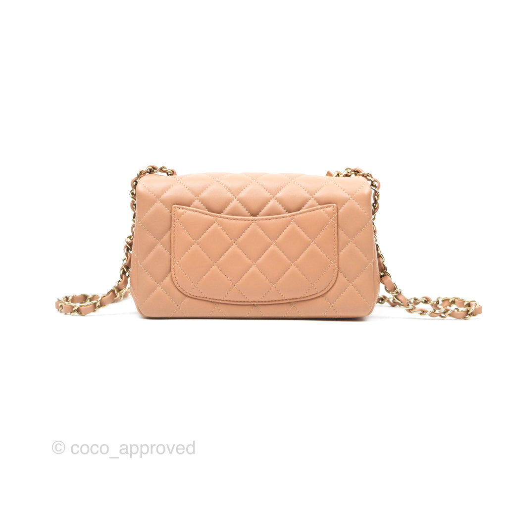 Chanel Quilted Mini Rectangular Dark Beige Lambskin Gold Hardware