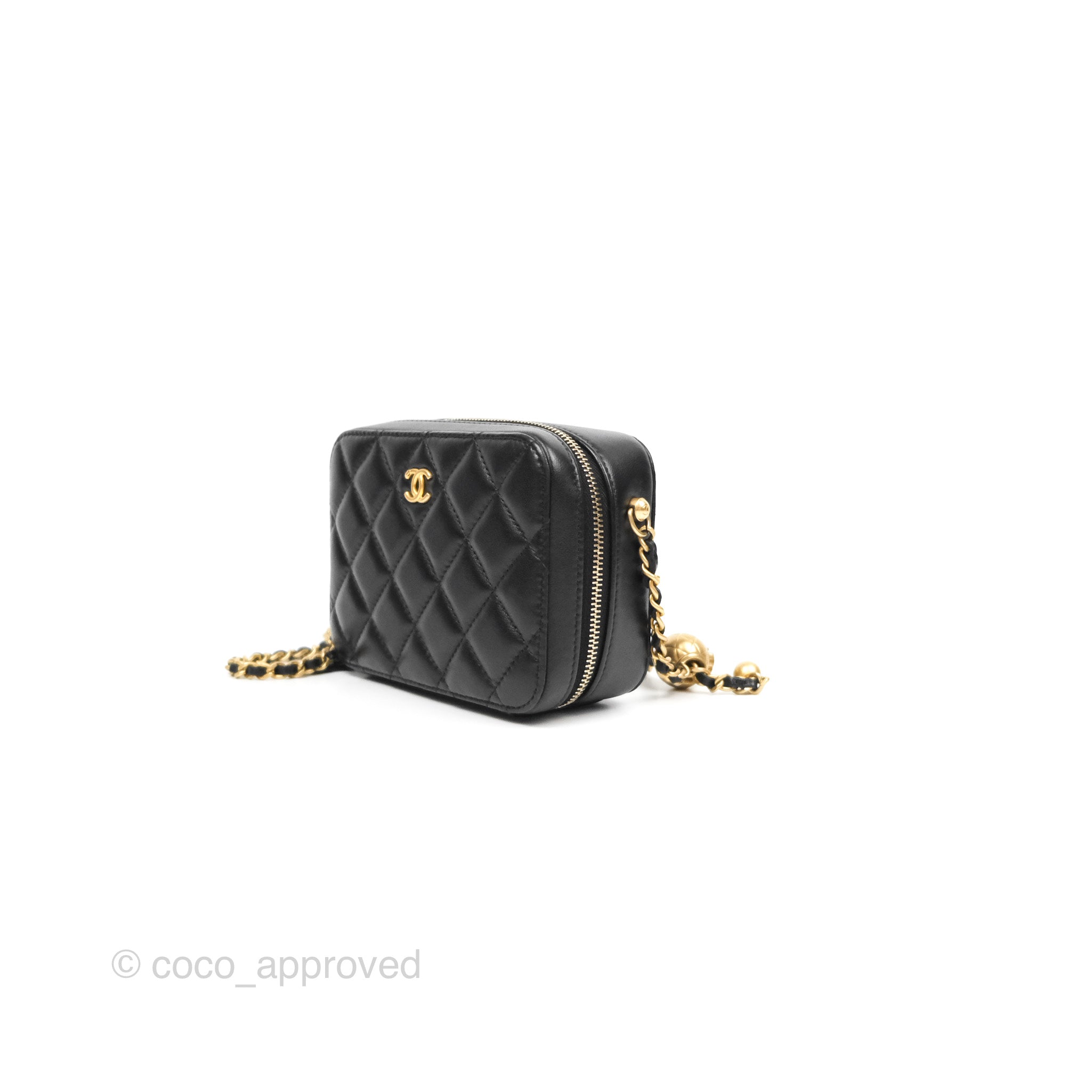 CHANEL Black Lambskin Pearl Crush Mini Camera Bag - Preloved Lux