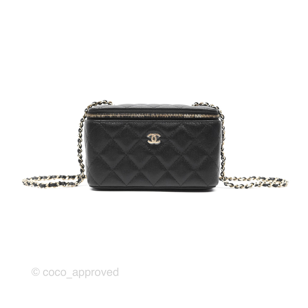 Chanel Vanity Rectangular With Chain Black Caviar Gold Hardware