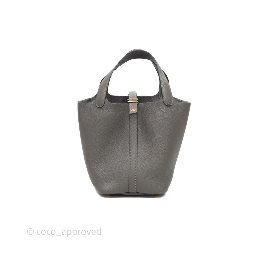 Hermès Picotin 18 Gris Meyer 0L Clemence Gold Hardware