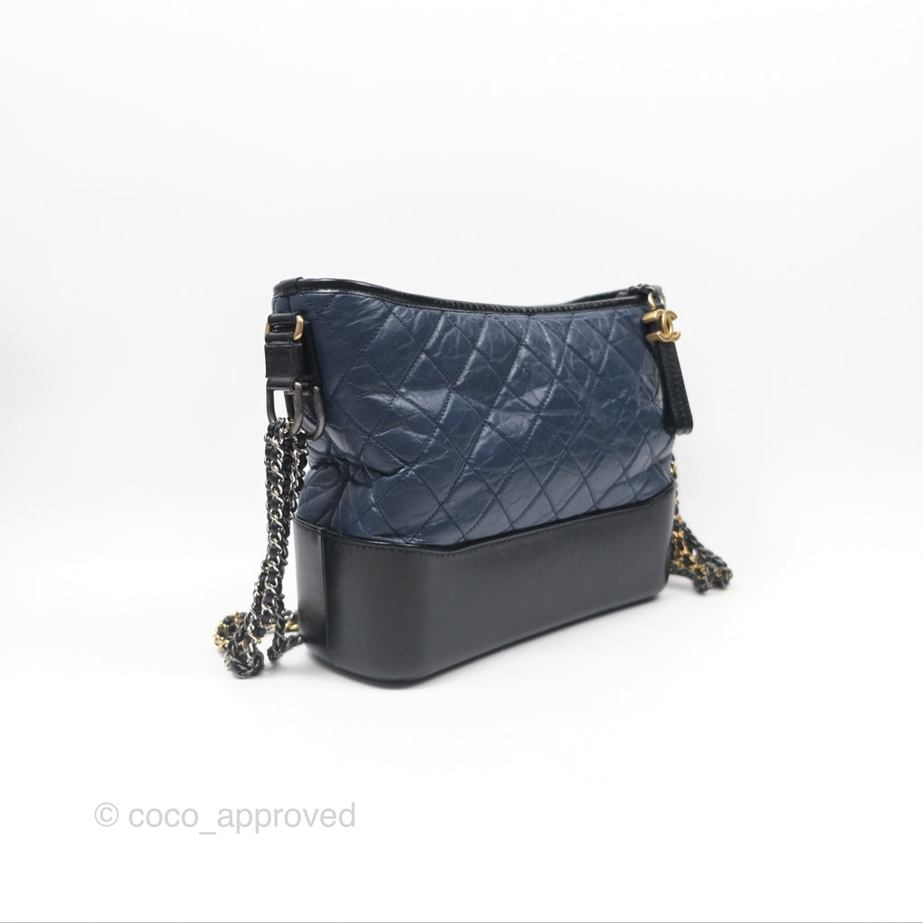 Chanel Large Gabrielle Hobo Navy Black Aged Calfskin Mixed Hardware