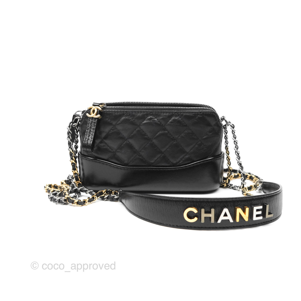 Chanel Gabrielle Clutch With Logo Strap Aged Calfskin Black Mixed Hardware