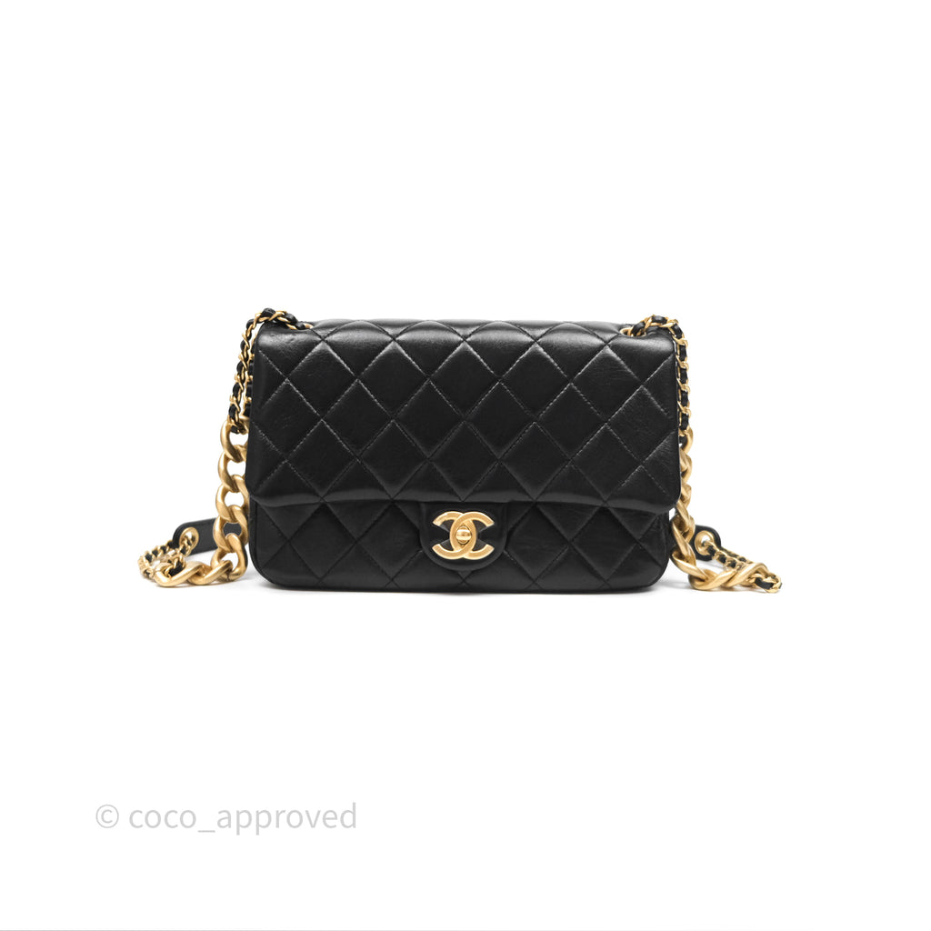 Chanel Quilted Flap Bag Black Lambskin Aged Gold Hardware 22P