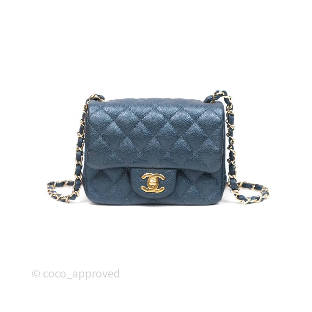 Chanel Quilted Mini Square Navy Green Caviar Gold Hardware