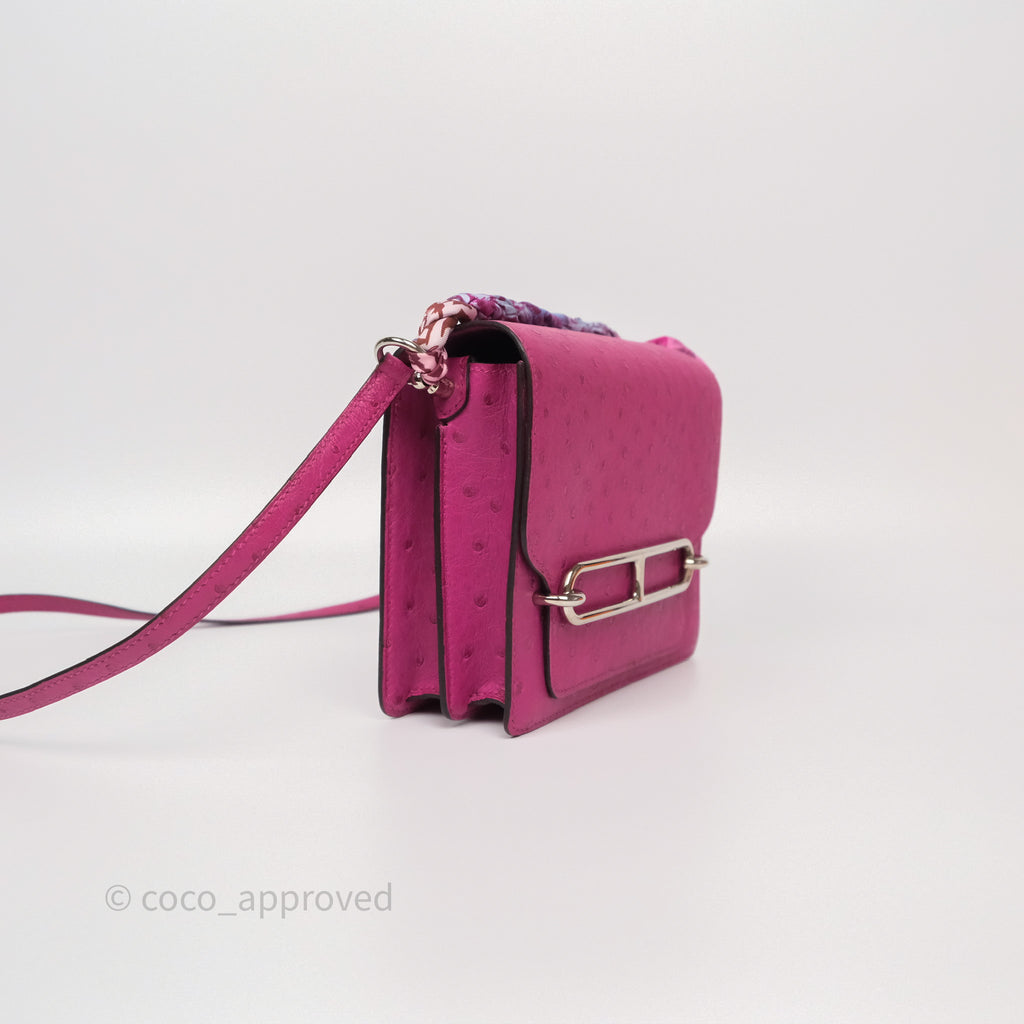 Hermès Roulis Mini 18 Rose Pourpre L3 Autruche Palladium Hardware