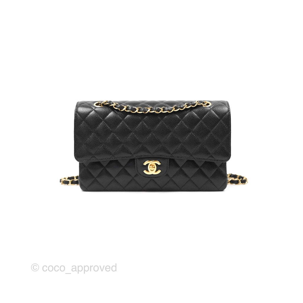 Chanel Classic M/L Medium Flap Quilted Black Caviar Gold Hardware