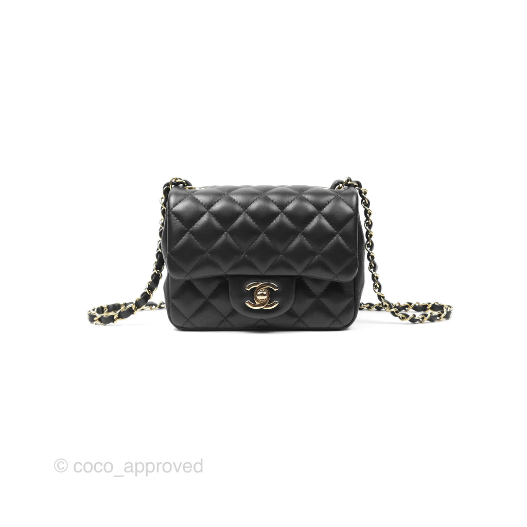 Chanel Mini Square Flap Bag Quilted Black Lambskin Gold Hardware