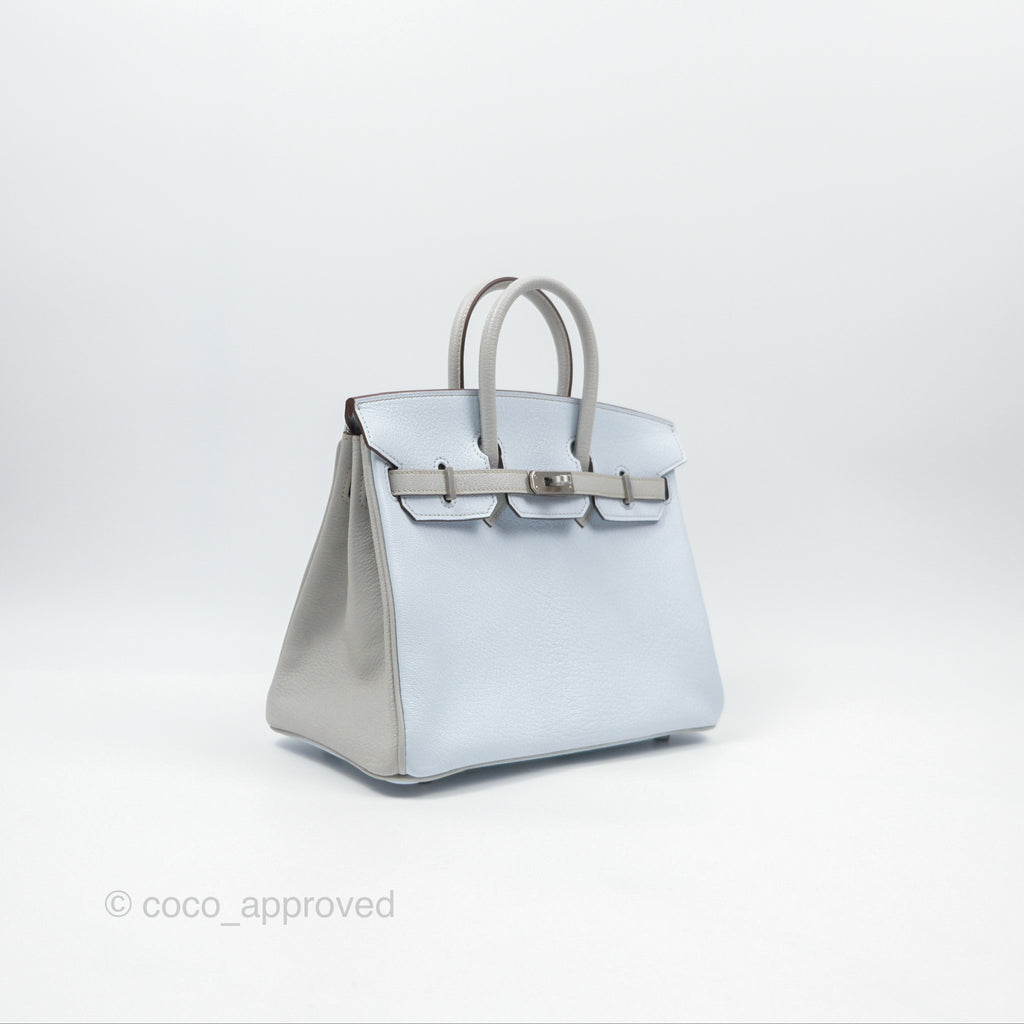Hermès Birkin 25 Retourne HSS Blue Brume T0/ Gris Perle 80 Chevre Mysore Palladium Hardware