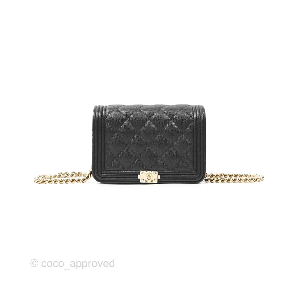 Chanel Mini Boy Quilted Wallet on Chain WOC Black Caviar Gold Hardware