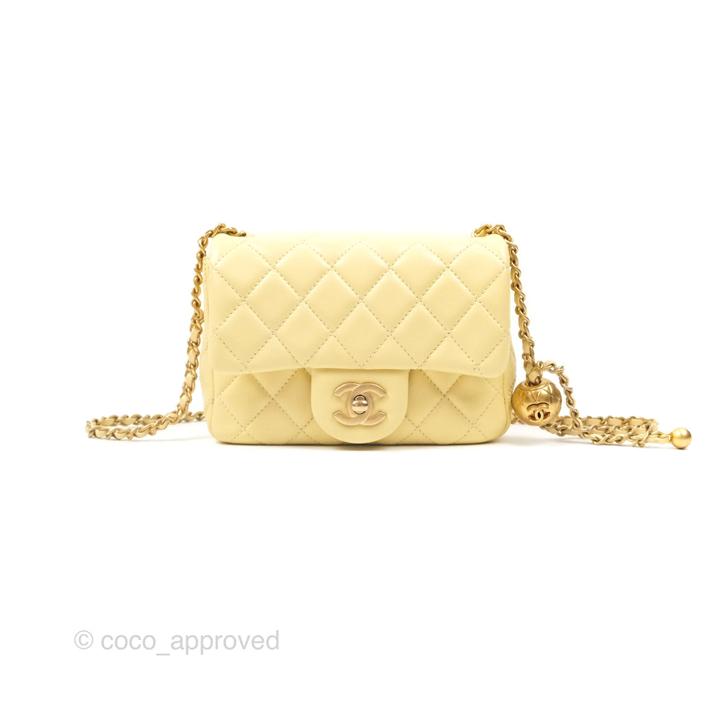 Chanel Pearl Crush Mini Square Quilted Yellow Lambskin Aged Gold Hardware