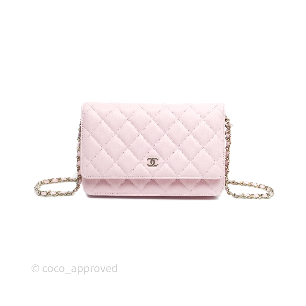 Chanel Classic Quilted Wallet on Chain WOC Light Pink Caviar Gold Hardware