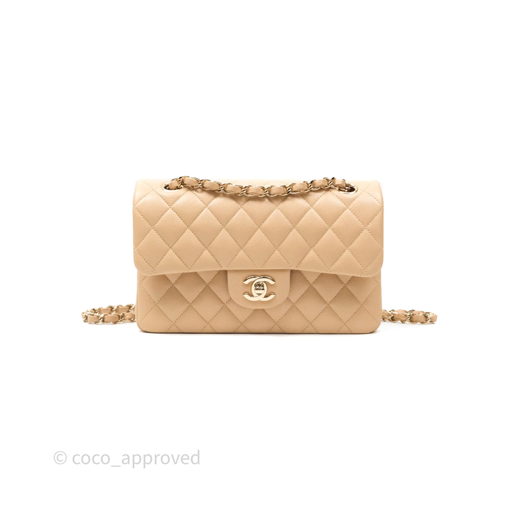 Chanel Classic Small S/M Quilted Flap Beige Caviar Gold Hardware