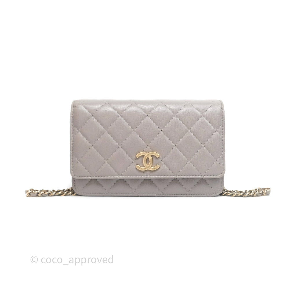 Chanel Classic Quilted Wallet on Chain WOC Grey Caviar Gold Hardware
