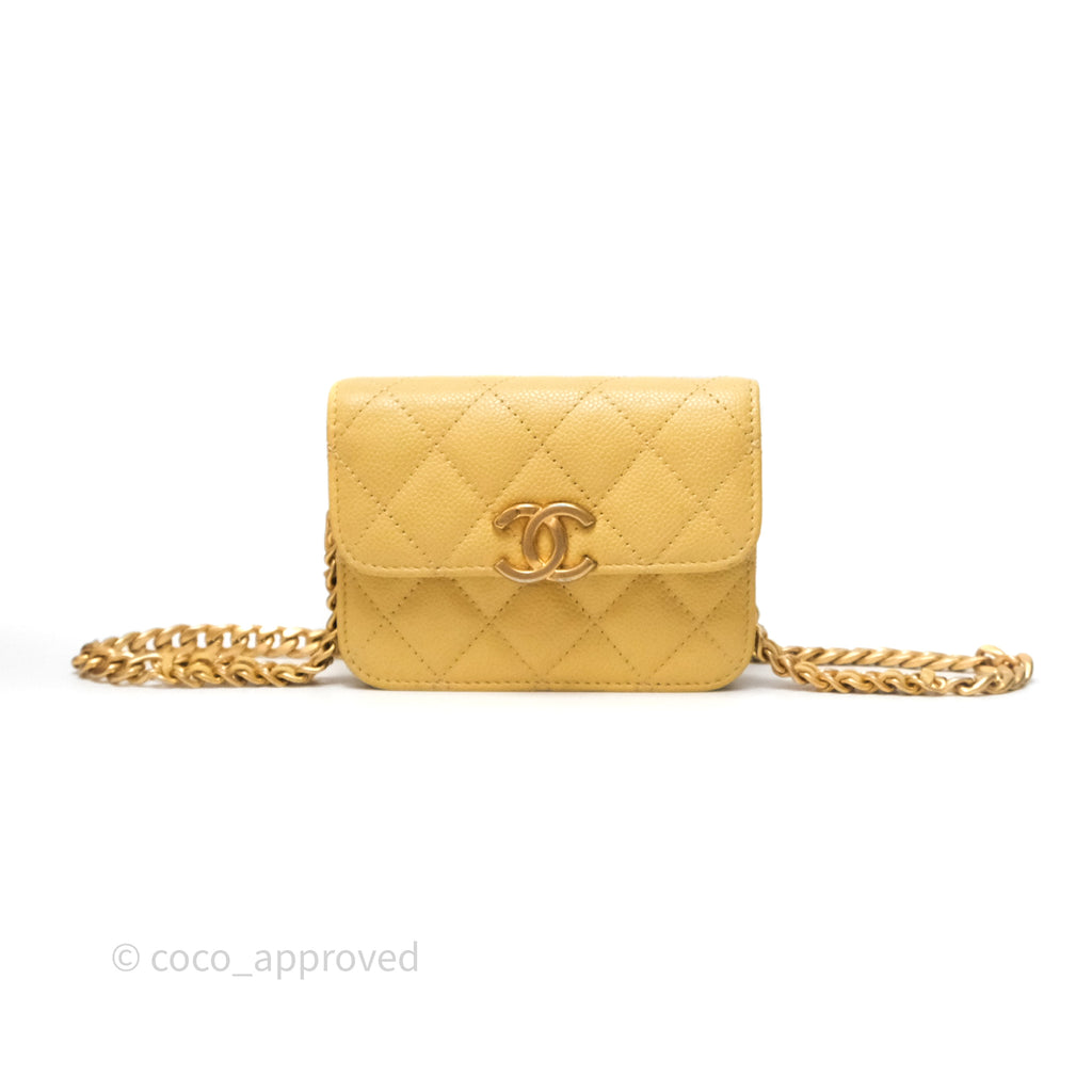 Chanel Mini Clutch With Chain Yellow Caviar Aged Gold Hardware