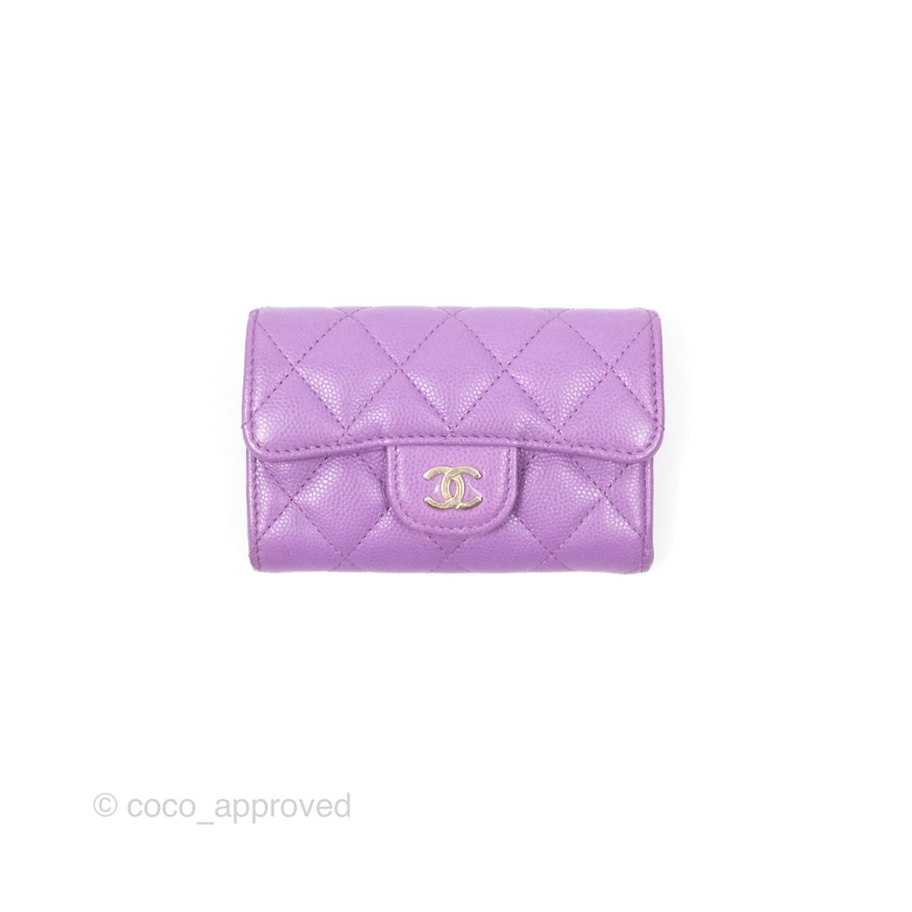 Chanel Classic Quilted Flap Card Holder Purple Caviar Gold Hardware