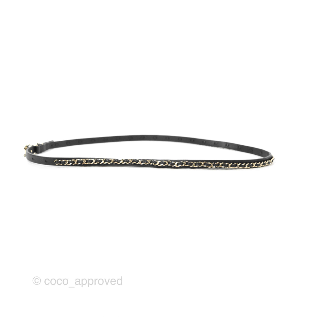 Chanel CC Leather Chain Belt Black Gold Tone 22S