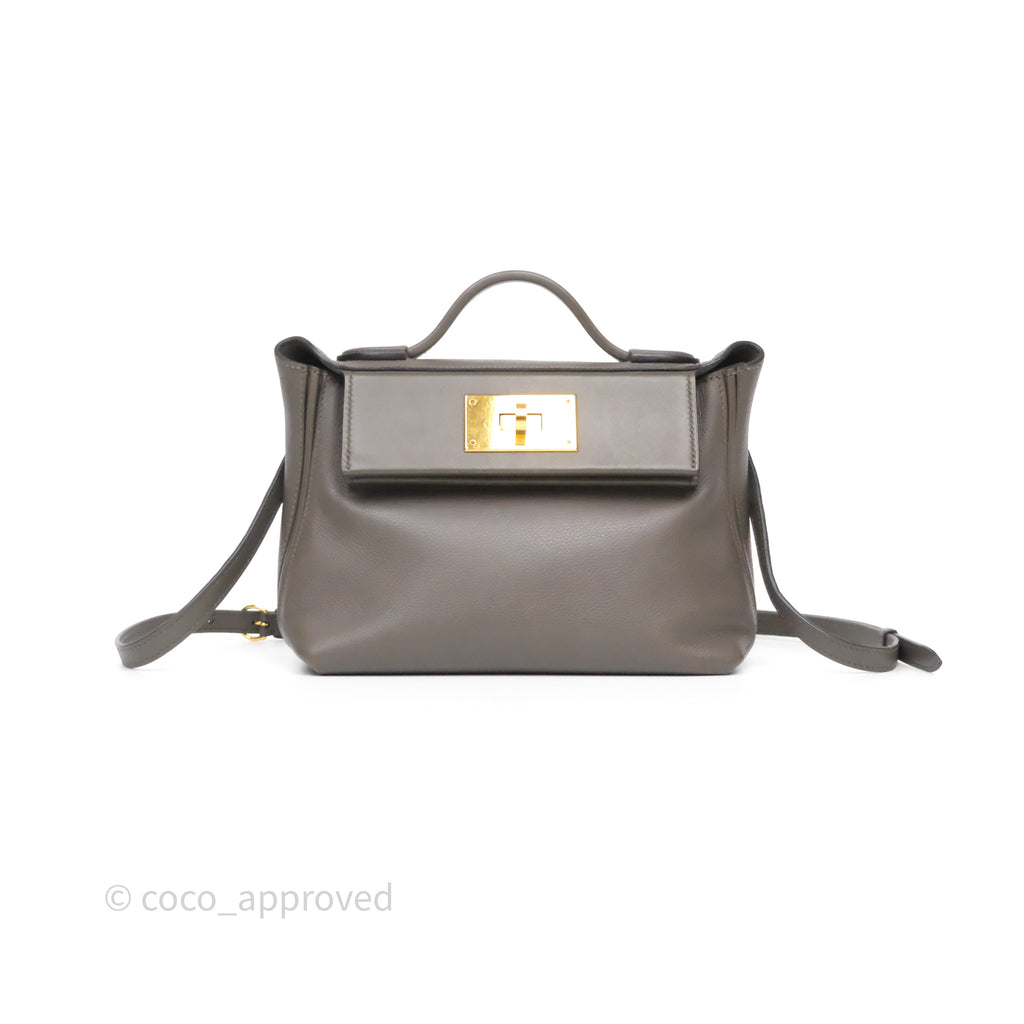 Hermès 24/24 21 Mini Gris Etain 8F Evercolor/ Swift Gold Hardware