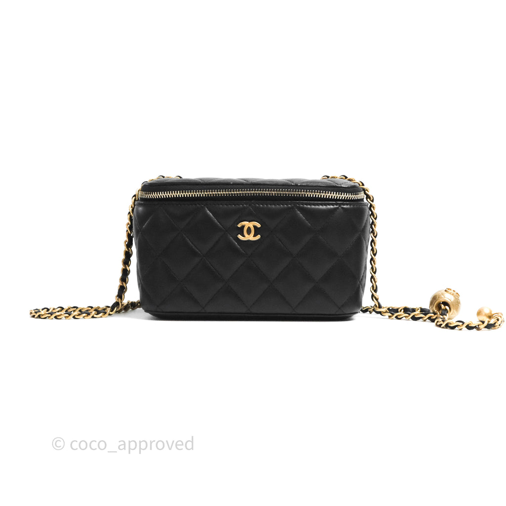Chanel Pearl Crush Vanity With Chain Black Lambskin Aged Gold Hardware 