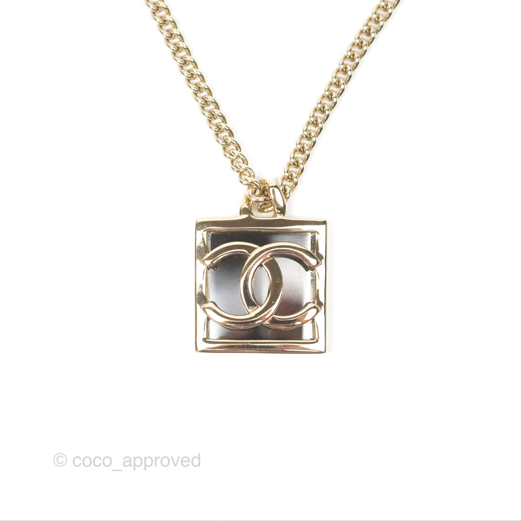 Chanel Square CC Necklace Gold Tone 23B