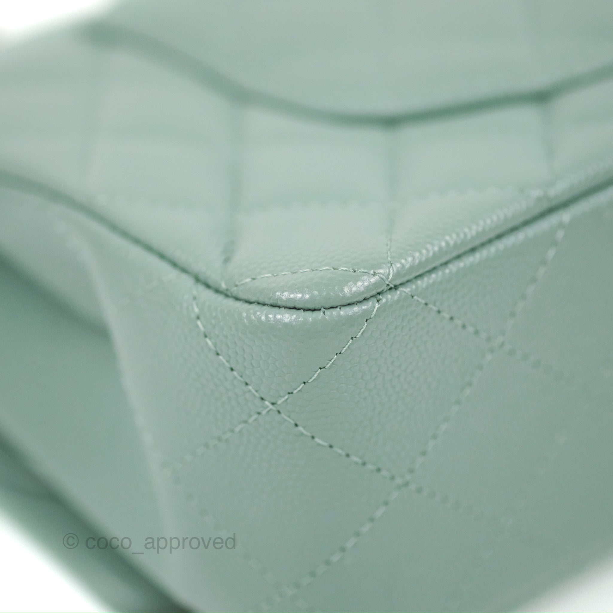 Chanel Mint Green Quilted Caviar Leather Medium Classic Double Flap Bag