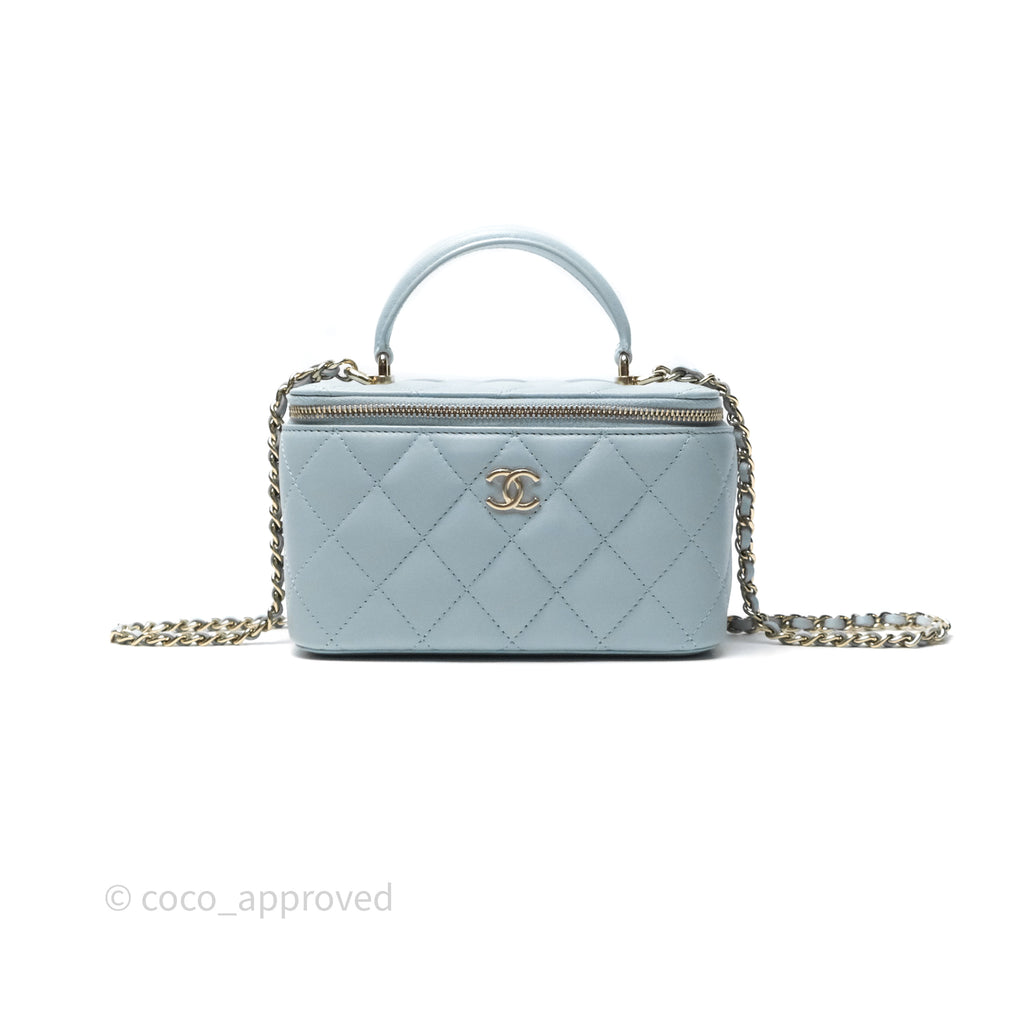 Chanel Vanity Rectangular Top Handle Light Blue Lambskin Gold Hardware