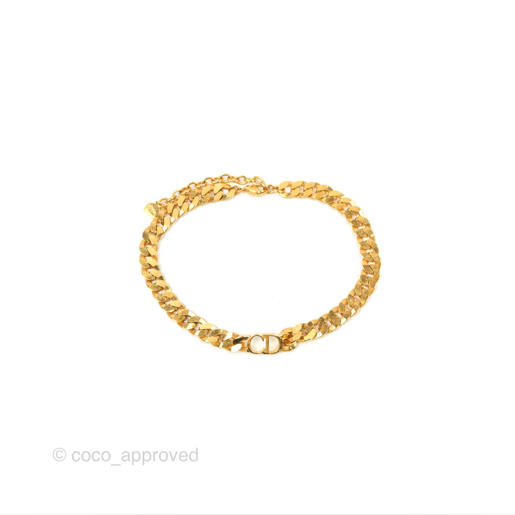 Christian Dior CD Chain Choker Necklace Gold Tone