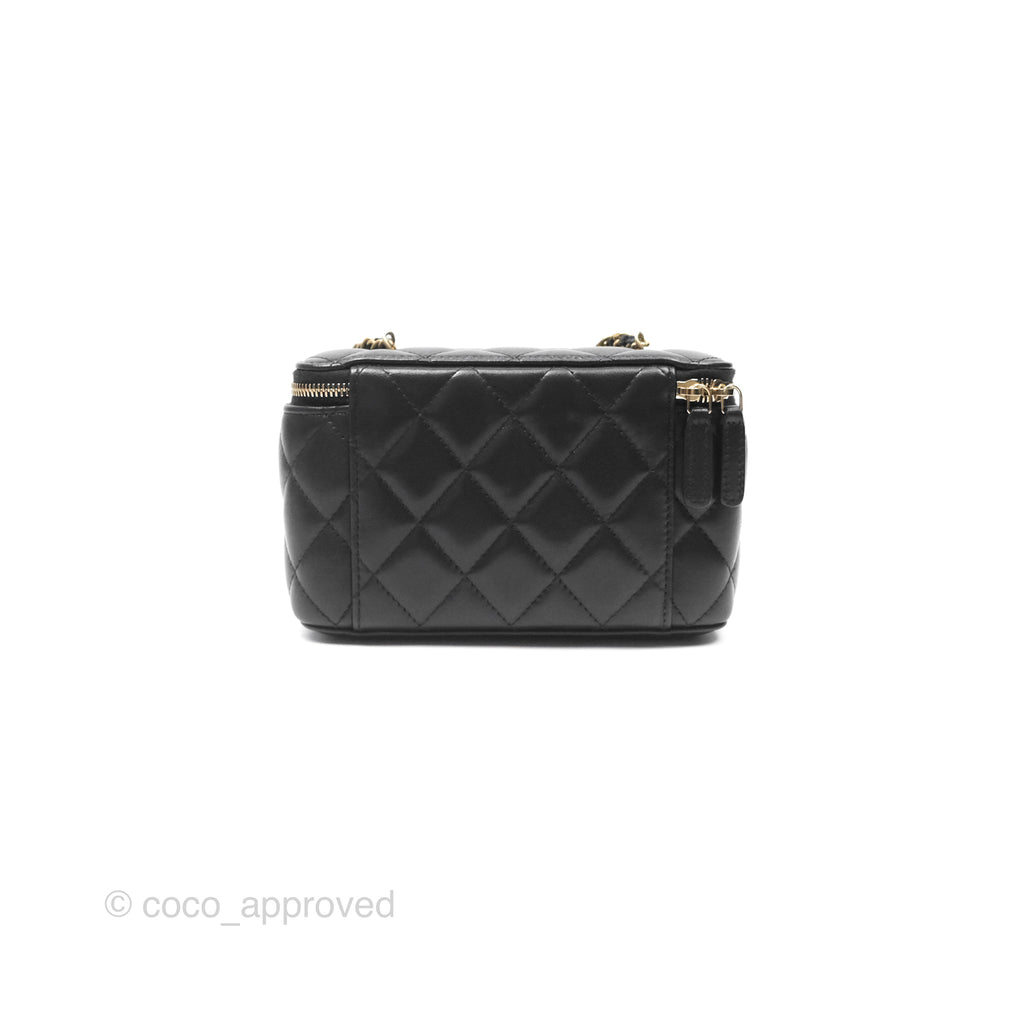 Chanel Pearl Crush Vanity With Chain Black Lambskin Aged Gold Hardware