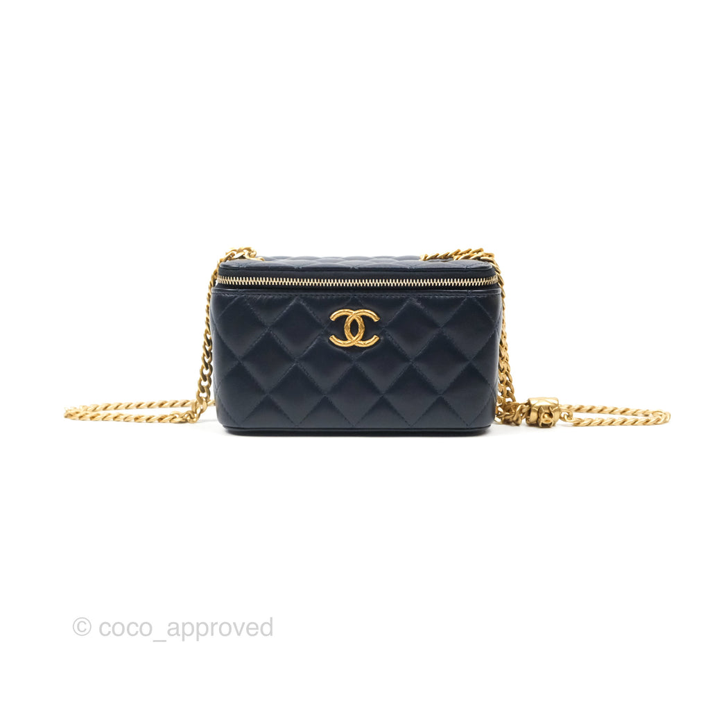 Chanel All Slide Vanity with Adjustable Chain Navy Lambskin Aged Gold Hardware