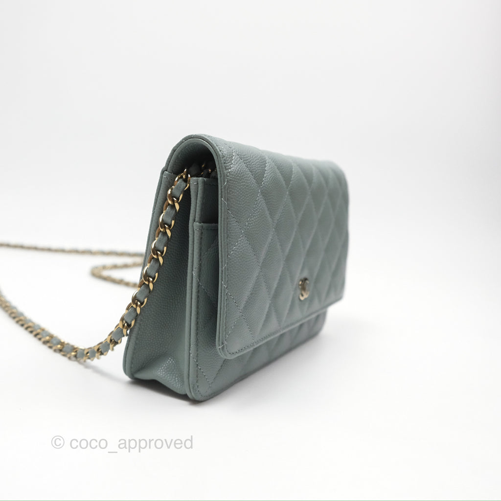 Chanel Quilted Classic Wallet on Chain WOC Tiffany Green Caviar Silver Hardware