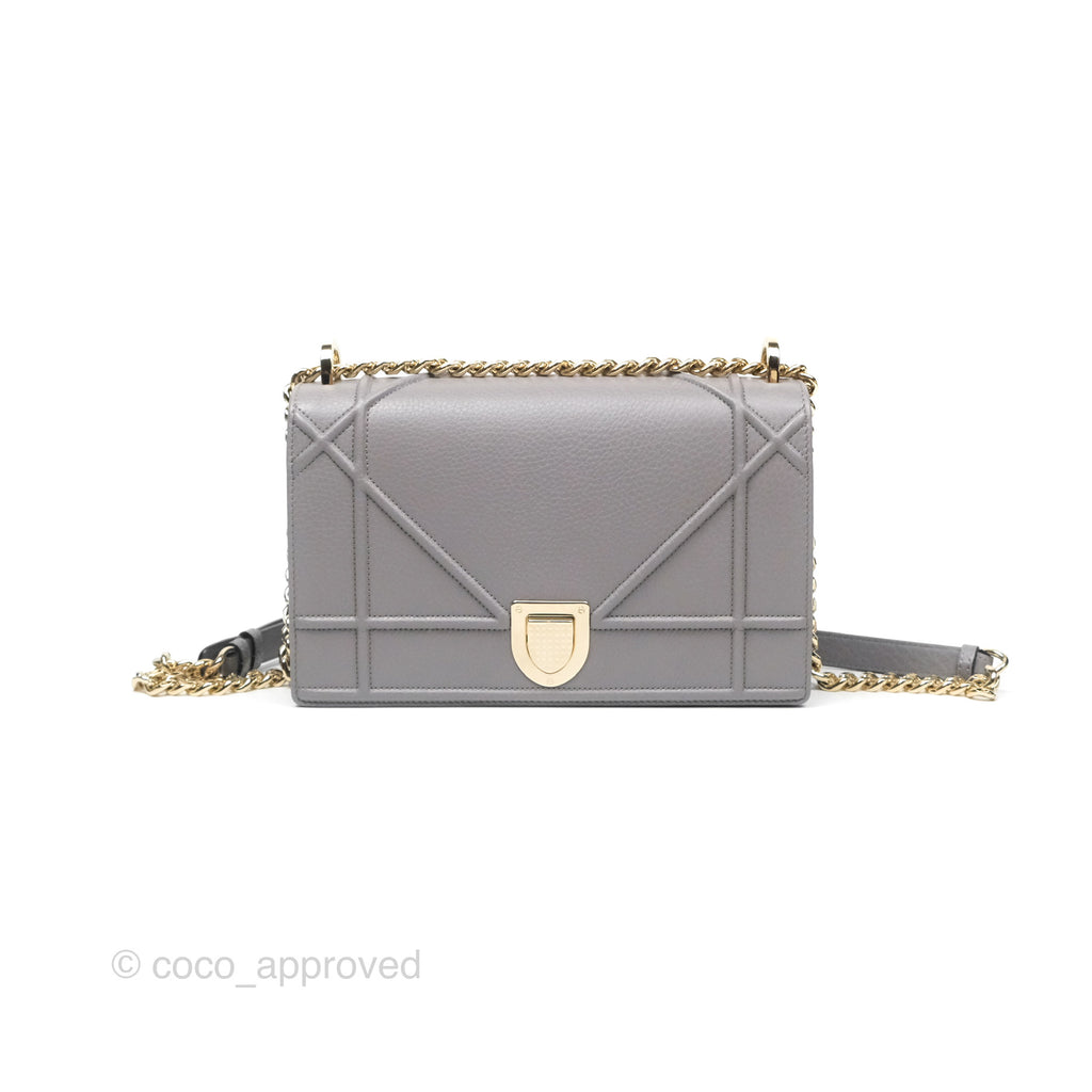 Christian Dior Medium Diorama Calfskin Flap Bag Grey Gold Hardware