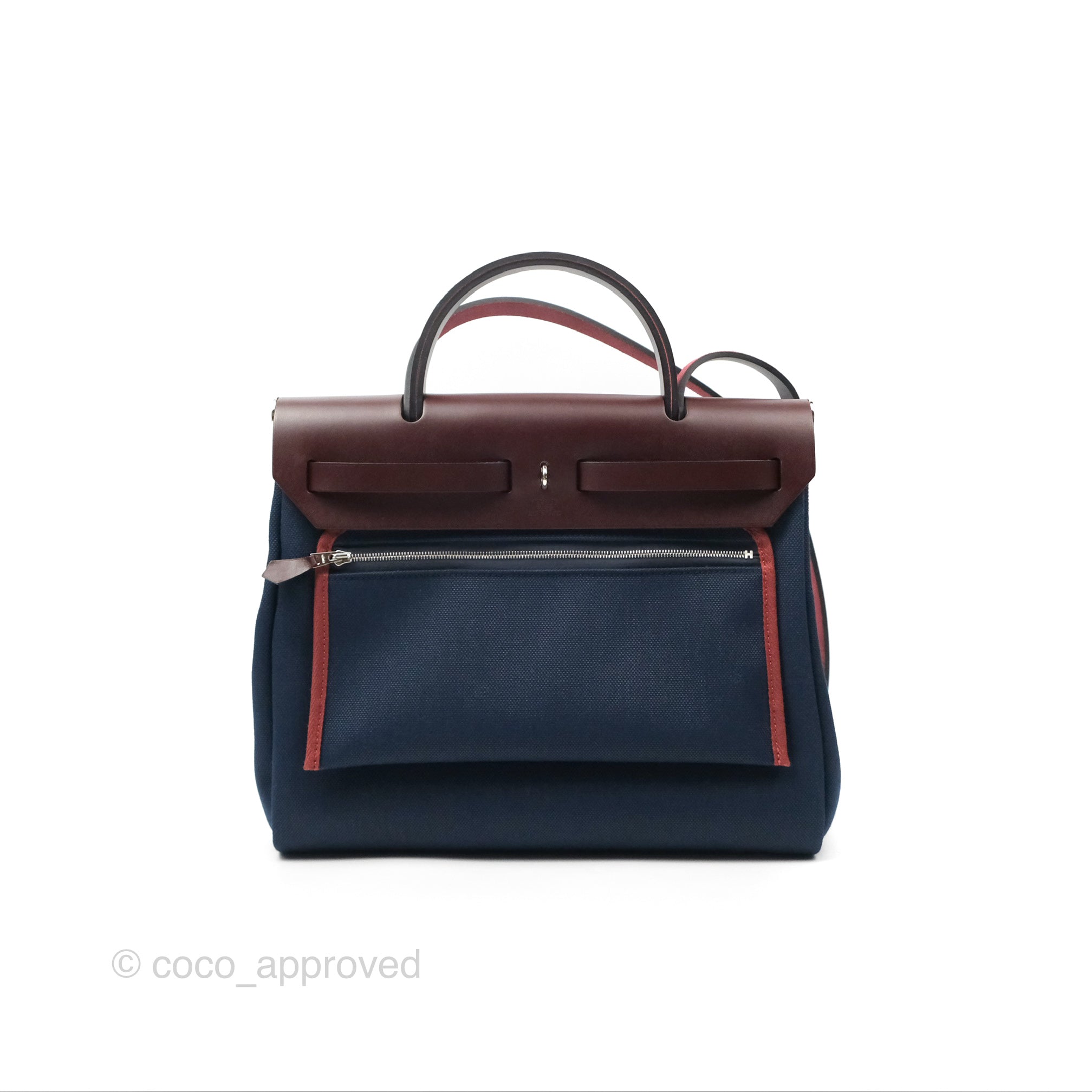 Hermès Herbag Zip 31 Bleu Marine/ Rouge Sellier Canvas Palladium