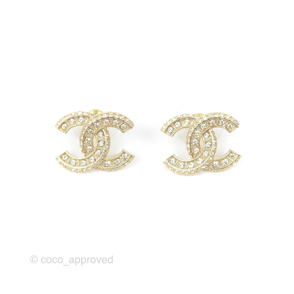 Chanel Crystal CC Earrings Gold Tone 21V