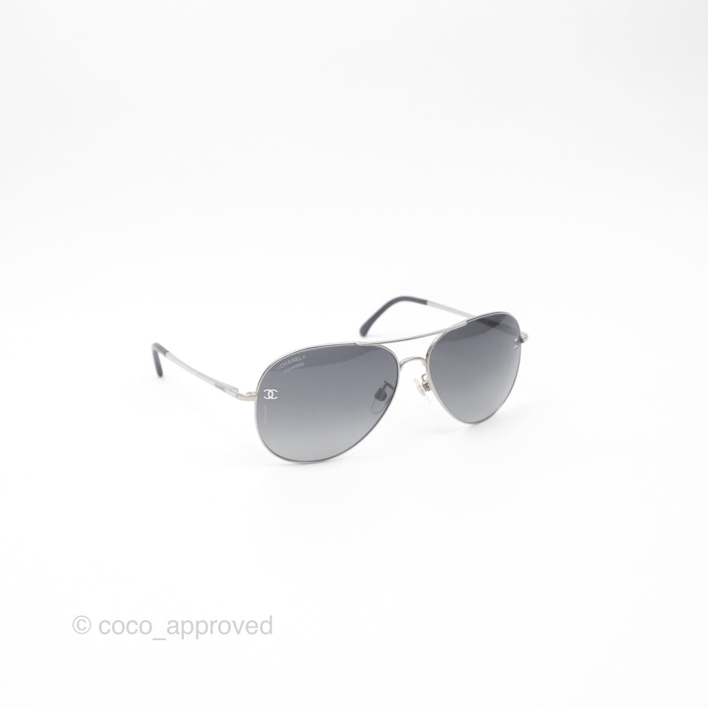 Chanel 4189 Pilot Sunglasses in Titanium and Calfskin Grey Lense