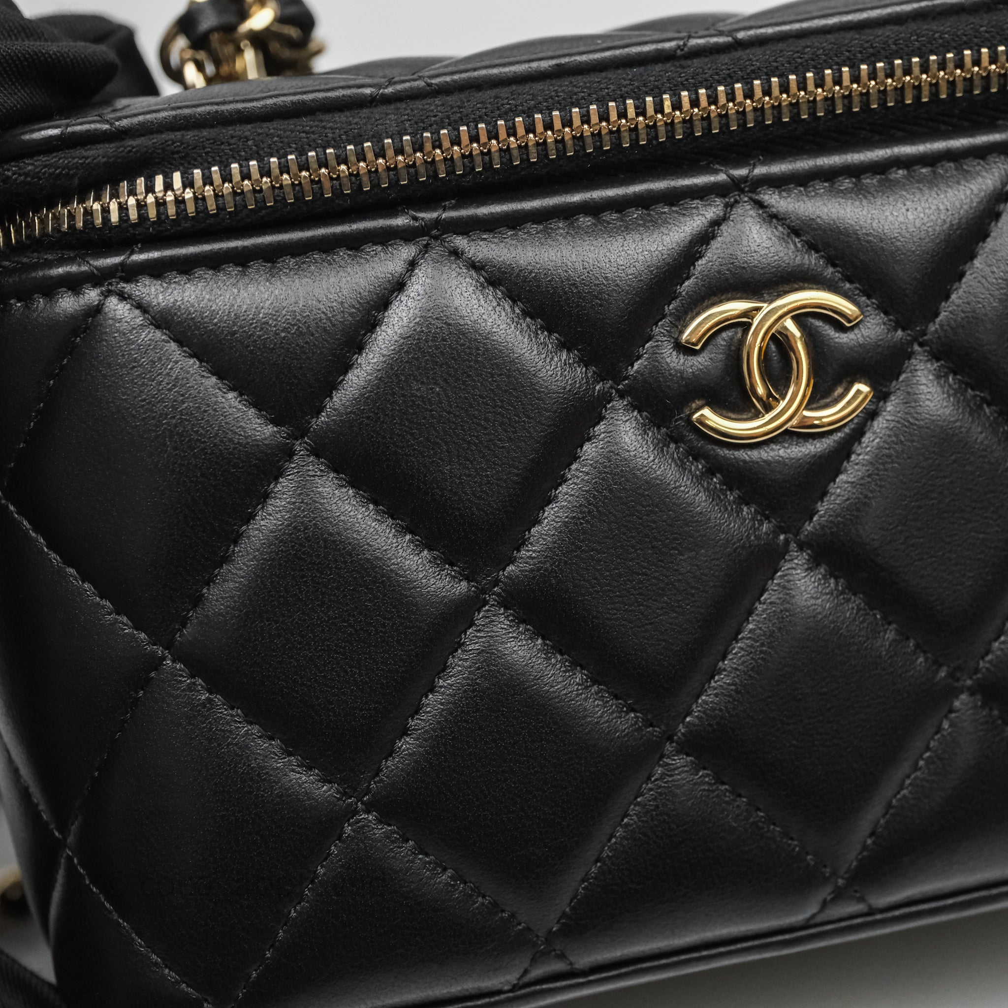 Chanel Vanity Rectangular Top Handle Black Lambskin Light Gold