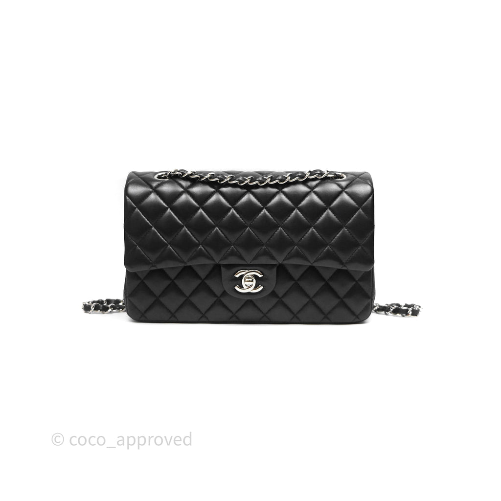 Chanel Classic M/L Medium Flap Quilted Black Lambskin Silver Hardware