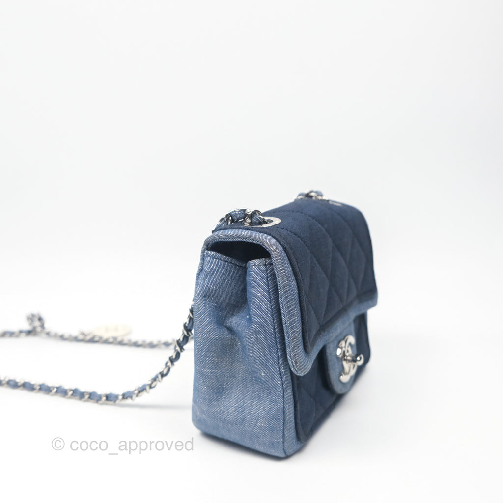 Chanel Quilted Mini Medallion Graphic Denim Blue Silver Hardware