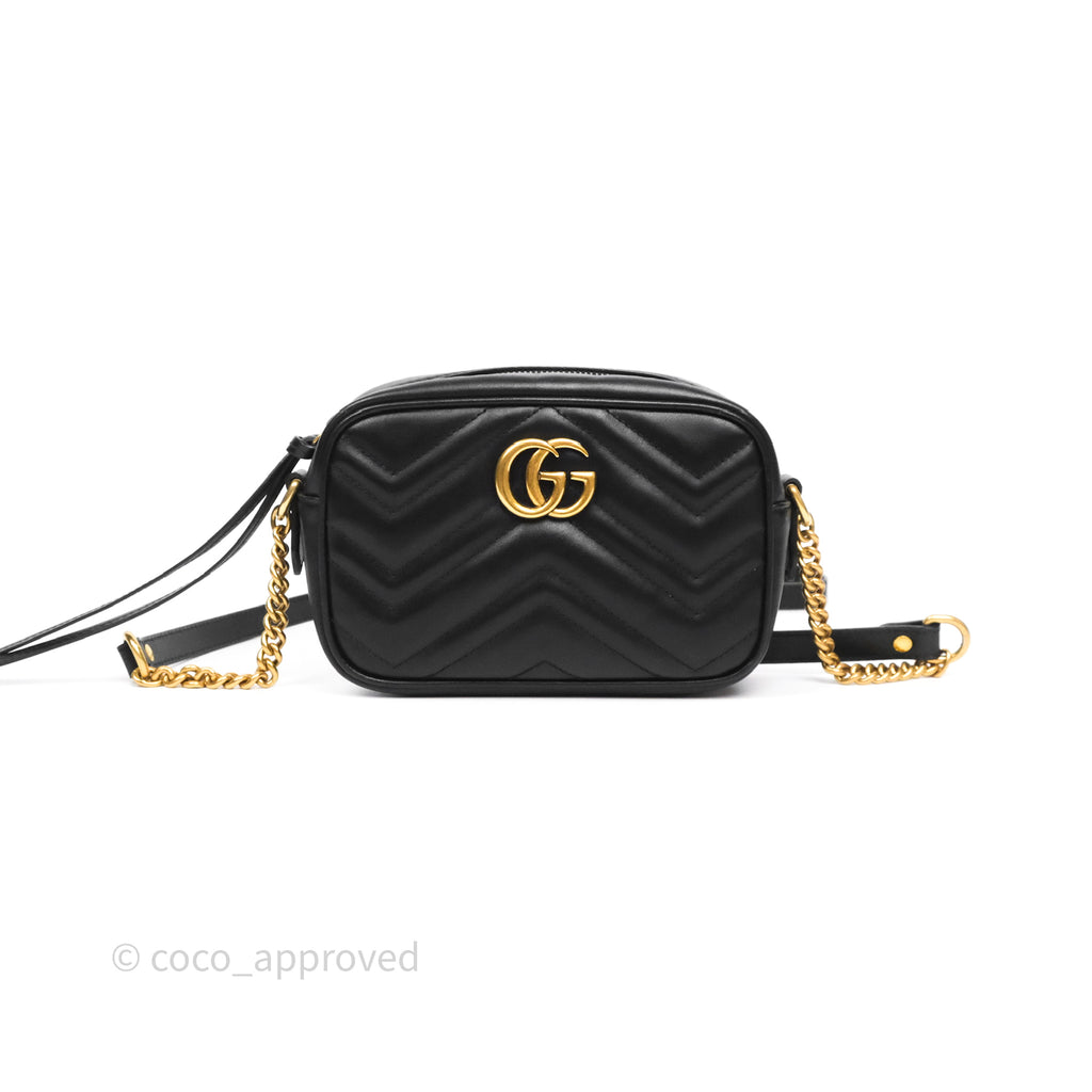 Gucci Mini Matelasse GG Marmont Camera Bag Black Calfskin Gold Hardware